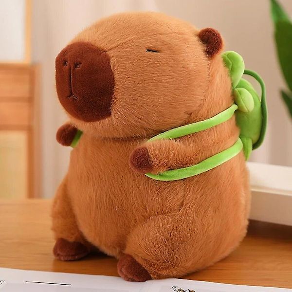 Kapibara Plyschdjur med Sköldpaddsryggsäck Simuleringsanime Fluffig Docka Söta Stoppade Djur Flickor Jul Födelsedagspresent Barnleksaker Dekoration [DB] brown about 23cm