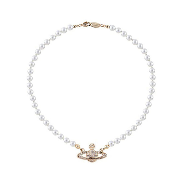 Rhinestone Saturn -riipus kaulakoru naisille, imitaatiohelmi Choker Clavicle -ketju lahja [db] Gold