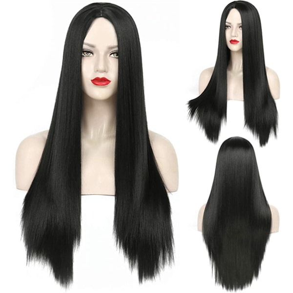 28\" 71cm Lang Kvinners Lang Rett Syntetisk Svart Parykk for Fest Cosplay Halloween Anime