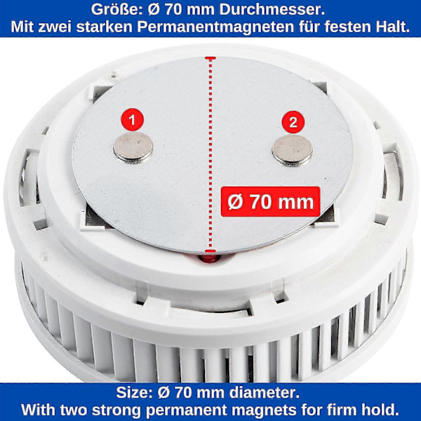 Magnetisk hållare för brandvarnare, 3-pack, 70 mm, Självhäftande, 3M-plattor, Magnetisk hållare för enkel montering utan borrning eller skruvar, ad db