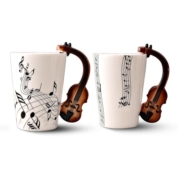 Nyhet Fiol Handtag Keramisk Kopp Fri Spektrum Kaffe Mjölk Te Kopp Personlighet Mugg Unik Musikalisk [DB] as shown