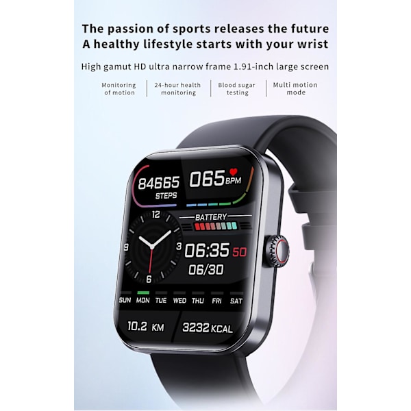 F57l Blodsukker Smartklokke Kroppstemperatur Vanntett Hrv Ecg Monitor {Db) black