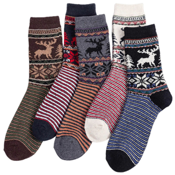 5 Par Unisex Ullstickade Vinterstrumpor Vintage Tjocka Innesockor Mjuka Bekväma Crew-Strumpor för Män Kvinnor [db] C