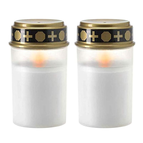 2 stk. Udendørs kirkegård Ritual Vandtæt stearinlys Lampe Solar Powered Eletric Light Jikaix White without Ground Insertion