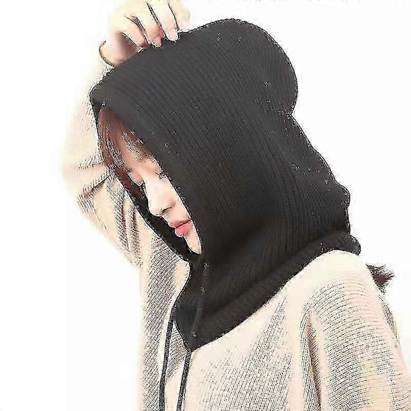 Dames Vinter Beanie Hat Cashmere Kvinde Strikket Hættetrøje Halsklæde Balaclava Til Kvinder Vindtæt Varmt Uld Hat db Gray