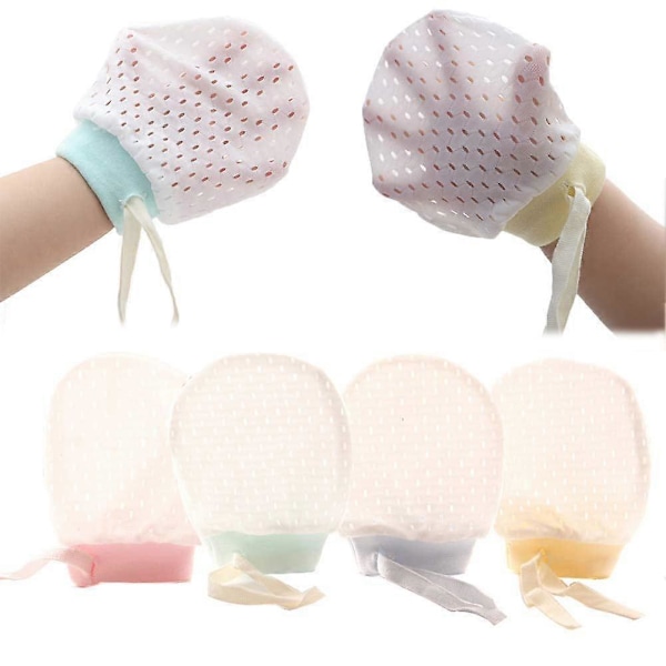Bebispojke/Flicka No Scratch Silke Bomulls Vantar Mesh Andningsbara Snörda Vantar 4-pack (Ögla Vantar){ DB}