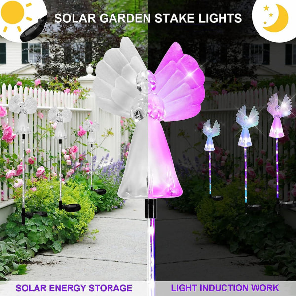 Solar Angel Light, Outdoor Grave Ornaments 8t Lysende Gravdekorasjon Fargeendring Solar Pathway Lighting Ip 65 Vanntett Solar Garden Lights For