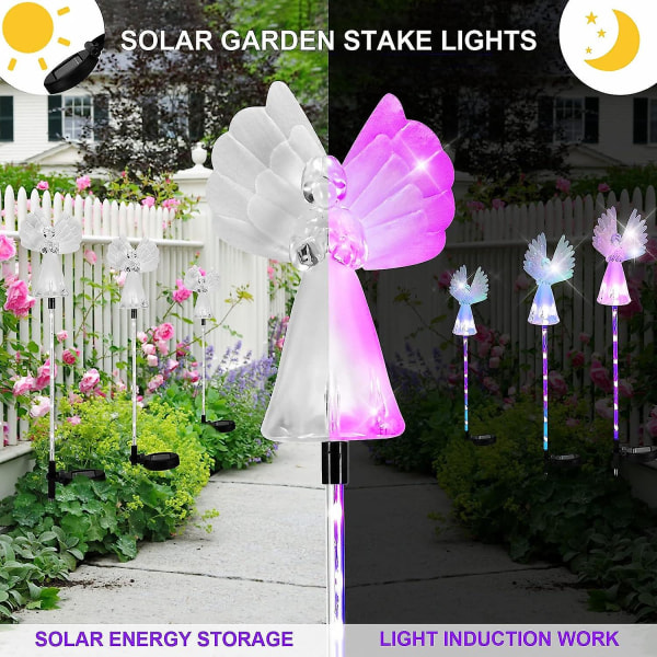 Solar Angel Light, Utomhus gravprydnader 8h Lysande gravdekoration Färgförändring Solar Pathway Lighting Ip 65 Vattentät Solar Garden Lights För