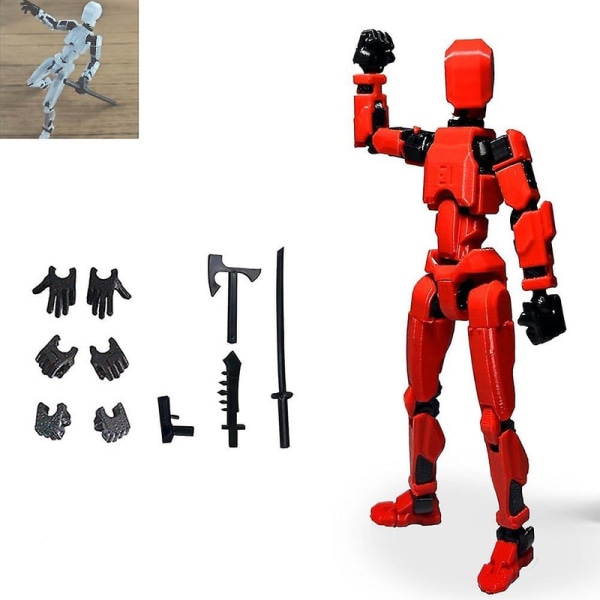 T13 Action Figure, Titan 13 Action Figure med 4 typer våben og 3 typer hænder, 3D-printet Multi-Jointed Movable T13 Action Figur Db Red black