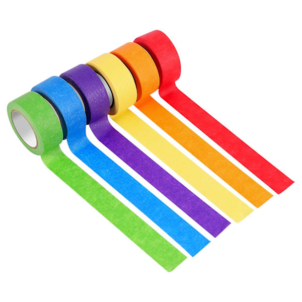Farget masking tape, farget malertape for kunst og håndverk, merking eller koding - 6 forskjellige farger
