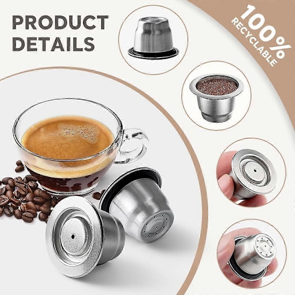 Återanvändbara Nespresso Kapslar Rostfritt Stål Påfyllningsbara Kaffekapslar Kompatibla för Nespresso Maskin db
