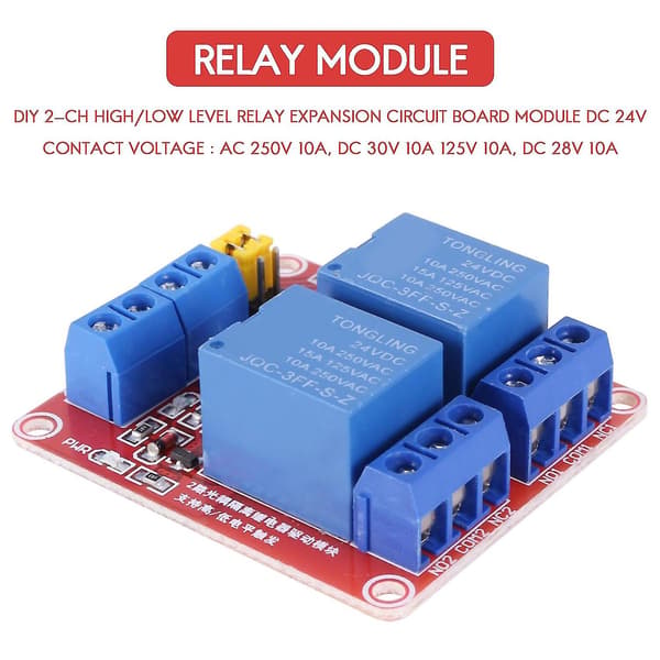 DIY 2- Høy/lav Relé Ekspans Kretskort Modul 24V DB