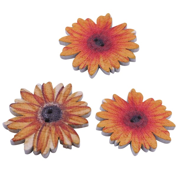 50 stk 25 mm Daisy Flower Trefargede Tre 2-hulls Knapper for Kunst Håndverk Scrapbooking