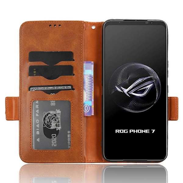 För Asus ROG Phone 7 5G Mobiltelefon Plånboksfodral PU Läder Präglat Triangel Ställ Skydd [DB] Brown