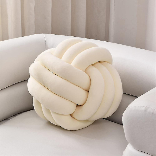 Knot Ball Throw Pillow, Rundt Knutet Plysj Pynte Pute For Preppy DB White 27CM