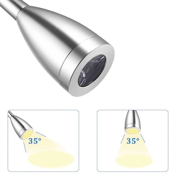 Mobestech AC 85-265V 3W 360-graders Fleksibel Arm LED Vegglampe LED Leselys Nattlampe med Bryter (Varmt Hvit) [DB] Silver