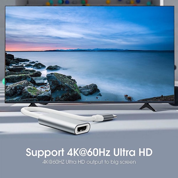 USB C till adapter, 4K@60Hz typ C till DP, för Pro 2016,,, XPS 15, Galaxy [DB] silver