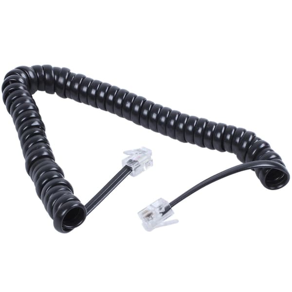 Erstatning RJ9 4P4C Plugg Spiralformet Elastisk Telefonrør Kabel [db] Black
