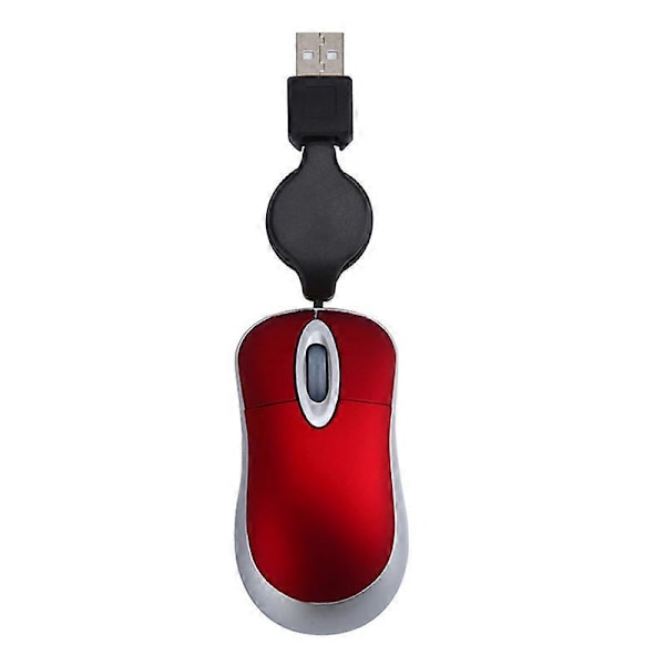 Mini USB Kablet Mus Uttrekkbar Kabel Liten Mus 1600 DPI Optisk Kompakt Reisemus for Wi [db] Red