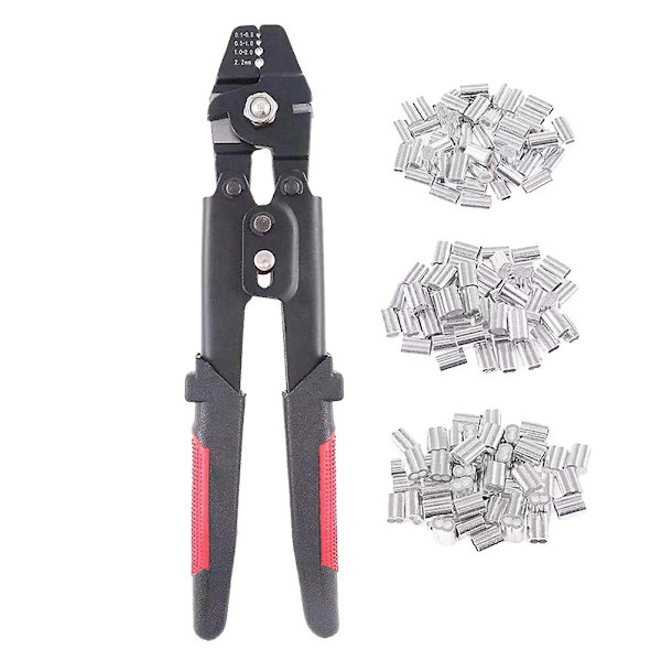 1 Stk Wire Rope Crimping Tool Fiske Crimping Tool med 180 stk Aluminium Dobbelt Tønde Ferrule Crimping Loop Sleeve Tube