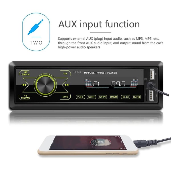 Bilstereo Bluetooth touchskærm Bilradio Bluetooth 4X60W 7 farver 2USB/SD/AUX Håndfri Blueto [DB]