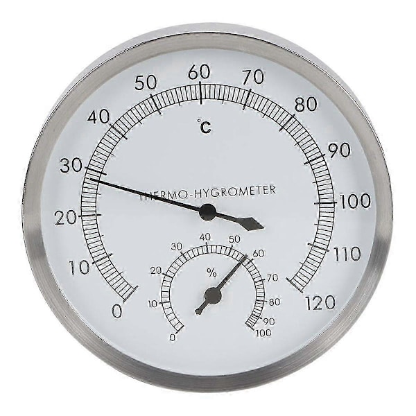 -Hygrometer 2-i-1 Rustfritt Stål Badstu Termometer Hygrometer -Hygrometer Badstue Rom Tilbehør [db] silver  white