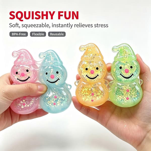 4 STK Glitter Snømann Squishy Fidget Leketøy, Julestrømpefyll, Søt Sensorisk Leketøy Gave til Gutter Jenter, Julefestposefyll [DB] 4PCS(RANDOM)