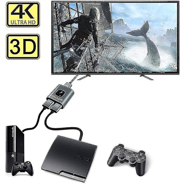 HDMI Switch 4K HDMI Splitter - Gana Prime Aluminium Bi-direktionel HDMI Switch 1 Ind 2 Ud (enkelt skærm) Eller 2 Input 1 Output, Understøtter 4K [Db] 1PC