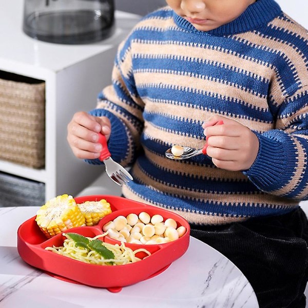 1 sæt fodertallerken Fødevaregodkendt varmebestandig silikone børnestel fodertallerkensæt til hjemmet Pink B