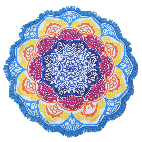 Farverig Frynser Strandhåndklæde Kvaster Rund Form Yoga Måtte Tæpper Sjal Polyester Til Hjem (lotus 3)
