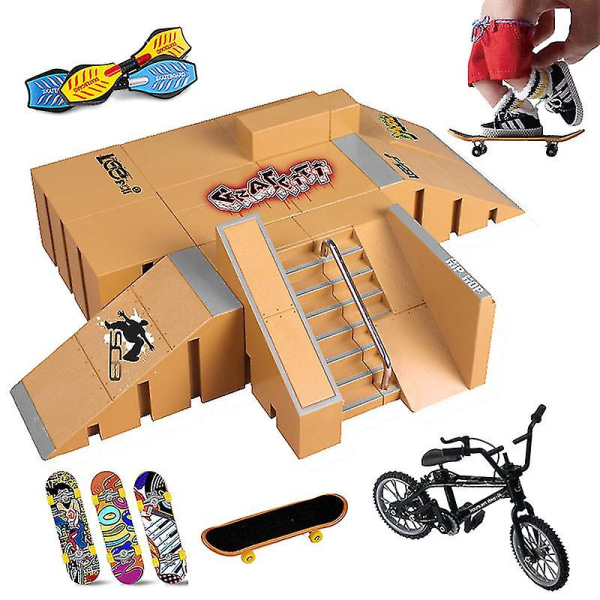 Tech Finger Skateboard Kit Finger Bike Bmx Mini To Hjul Scooter Board Skate Fingers Sport Treningsrekvisita Ramp Skate Park Leker Pop [DB] 113-F 24X10X10cm