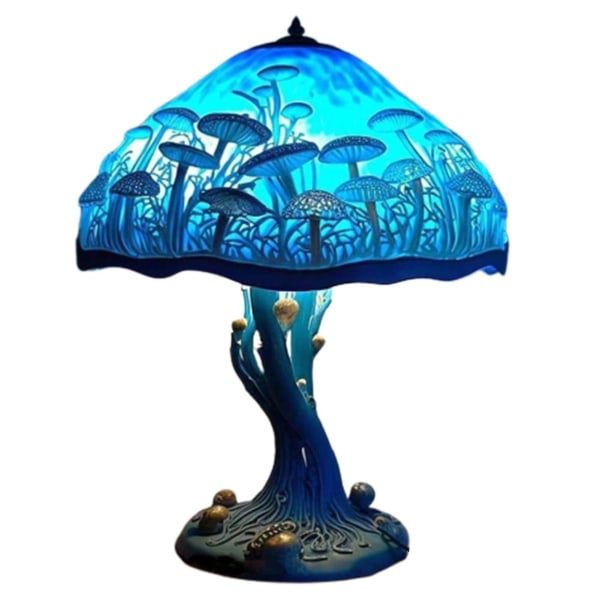 Målning Glas Svamp Bordslampor Bohemian Resin Svamp Bordslampa Nattljus för hem och kontor Blue Mushroom Table Lamp