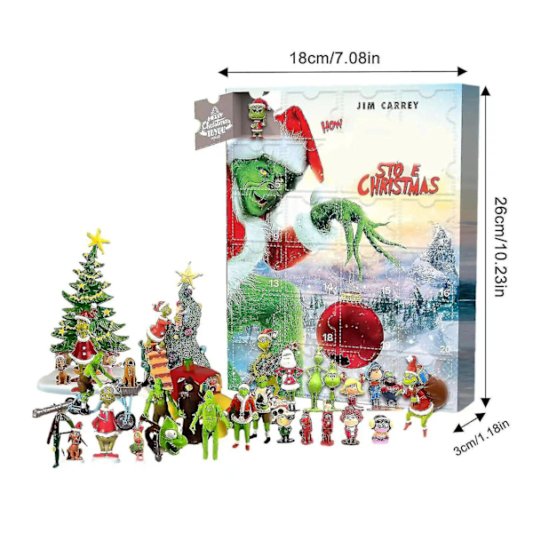 Julekalender Figurboks 24 stk Dr. Seuss Grinchen Grønn Monster Mini Liten Lekegaver {DB} Grinch E