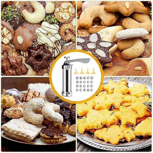 Kjeksmaker Rustfritt Stål 20 stk. Formkutter Dekorerings Cookie Press Pumpe Maskin [DB]