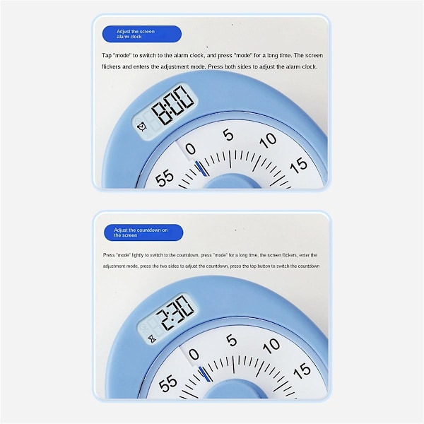 Återuppladdningsbar visuell timer med klocka och nattlampa, 60 minuters nedräkningstimer för barn och vuxna med [db] Blue