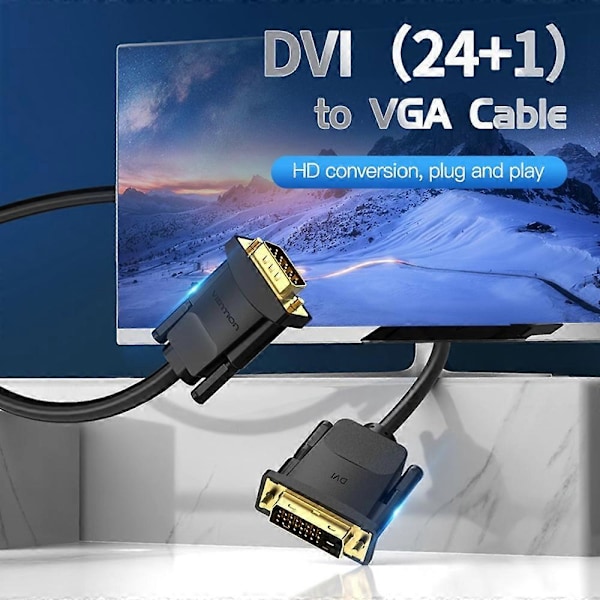 DB VENTION EABBG 1,5 m 24+1 DVI - VGA -johto 1080P 60 Hz Uros-Uros Kullattu Adapterikaapeli