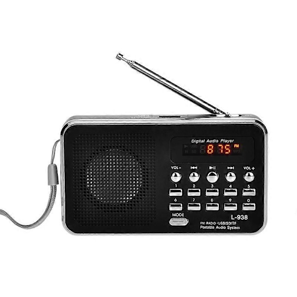 L-938 Mini FM Radio Kannettava Digitaalinen Kaiutin [db] Black