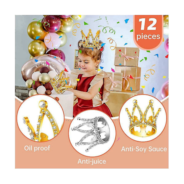 12 kpl Mini Kruunu Kakun Päälliset, Kulta & Hopea Rhinestone Kruunu Kakun Päälliset Koristeet Vauva Showe (FW)