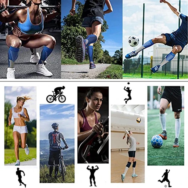 2 par kompressionsstrømper cykelstrømper til mænd og kvinder Fodboldstrømper Udendørs sport S/M Blå