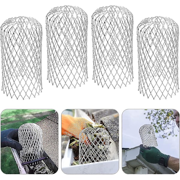 Sett med 4 aluminiumsrenner, siler og beskyttelsesgitter for husgesimser og kloakk mot blader taktekking