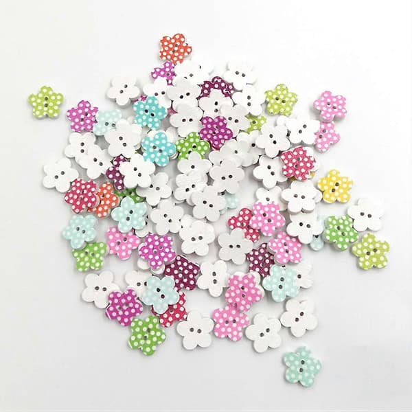 Træ prikkede blommeformede knapper til syning 200 stk. assorterede farver [DB]