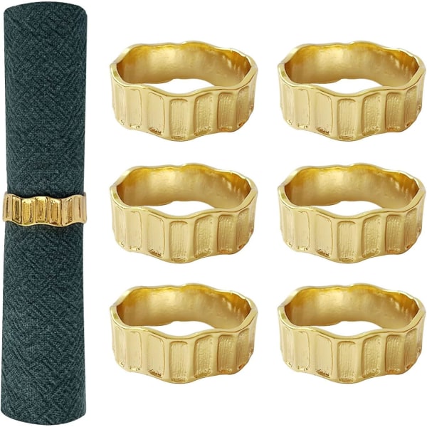 Kultaiset lautasliinasormukset 6 set , epäsäännöllinen pyöreä lautasliinapidike häihin, juhliin