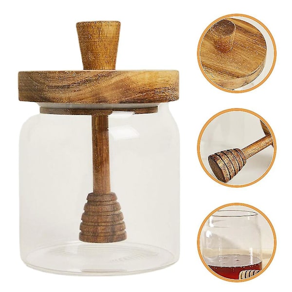 Db Glass Honey Pot Home Kitchen Honey Jar With Wooden Dipper And Lid Honey Container 13.5X9X9CM