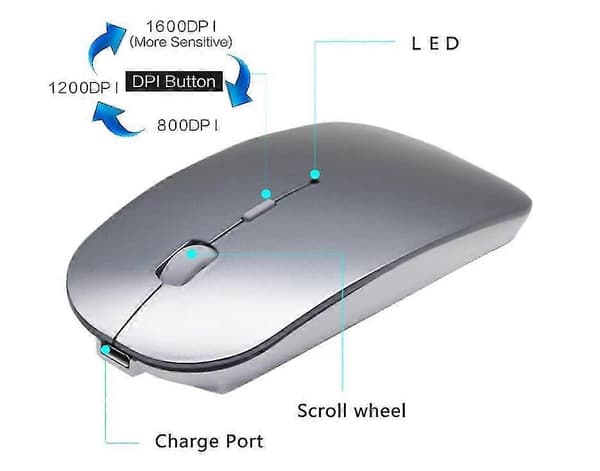 Bluetooth Mus Genopladelig Trådløs Mus Slank Trådløs Mus Til Pc Computer Android [DB] Gray
