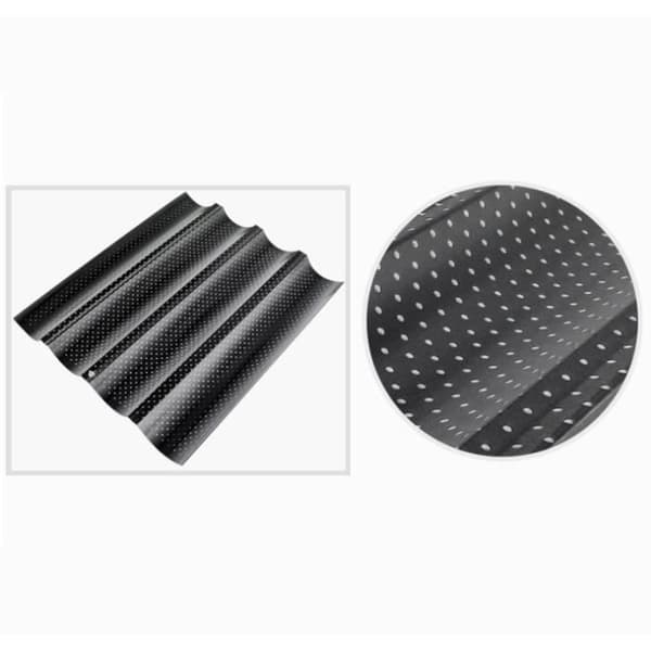 Perforeret bageplade, 3 baguette- og kiksform, non-stick bageplade til småkager og brød, sort, 38*24,5*2,4cm[DB]