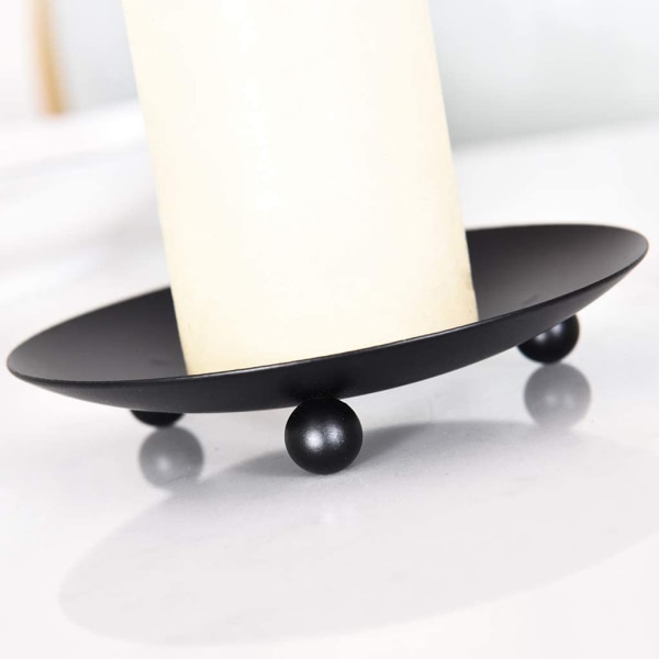 Black Iron Plate Candle Holder, Pedestal Candle Stand for LED & Wax Candles, Incense Cones (2 pcs)