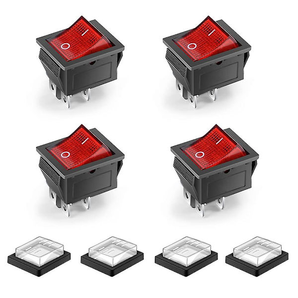 4-polet 2-positions vandtæt LED-oplyst vippekontakt, mini vippekontakt til båd, DPST AC 250V 16A 125V 20A, rød