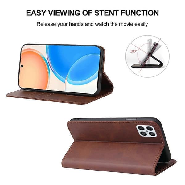 För Honor X8 Magnetisk Stängning Läder Telefonfodral [DB] Brown