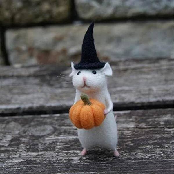 Halloween-mus med græskar, filtede dyr, nålefiltet julemus, håndlavet uldfilt Ha