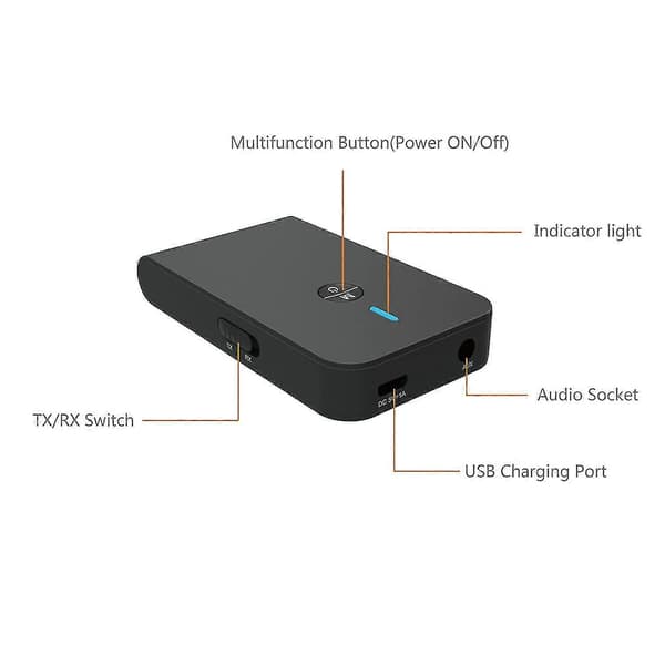 Bluetooth 5.0 Sender og Mottaker, 3-i-1 Trådløs Bluetooth Adapter, 3.5mm Bluetooth Lydadapter (svart) db